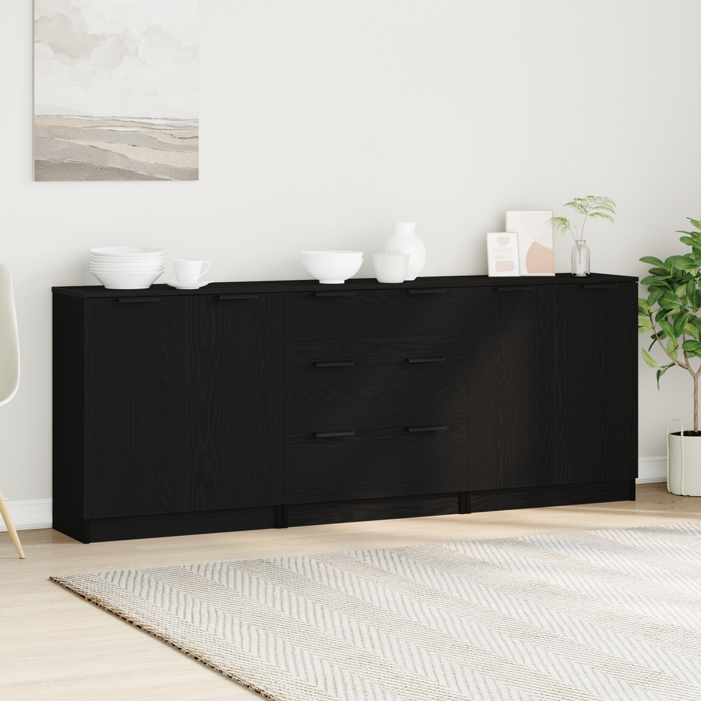 Sideboard 3 pcs Schwarz Eichen-Optik 180 x 30 x 70 cm