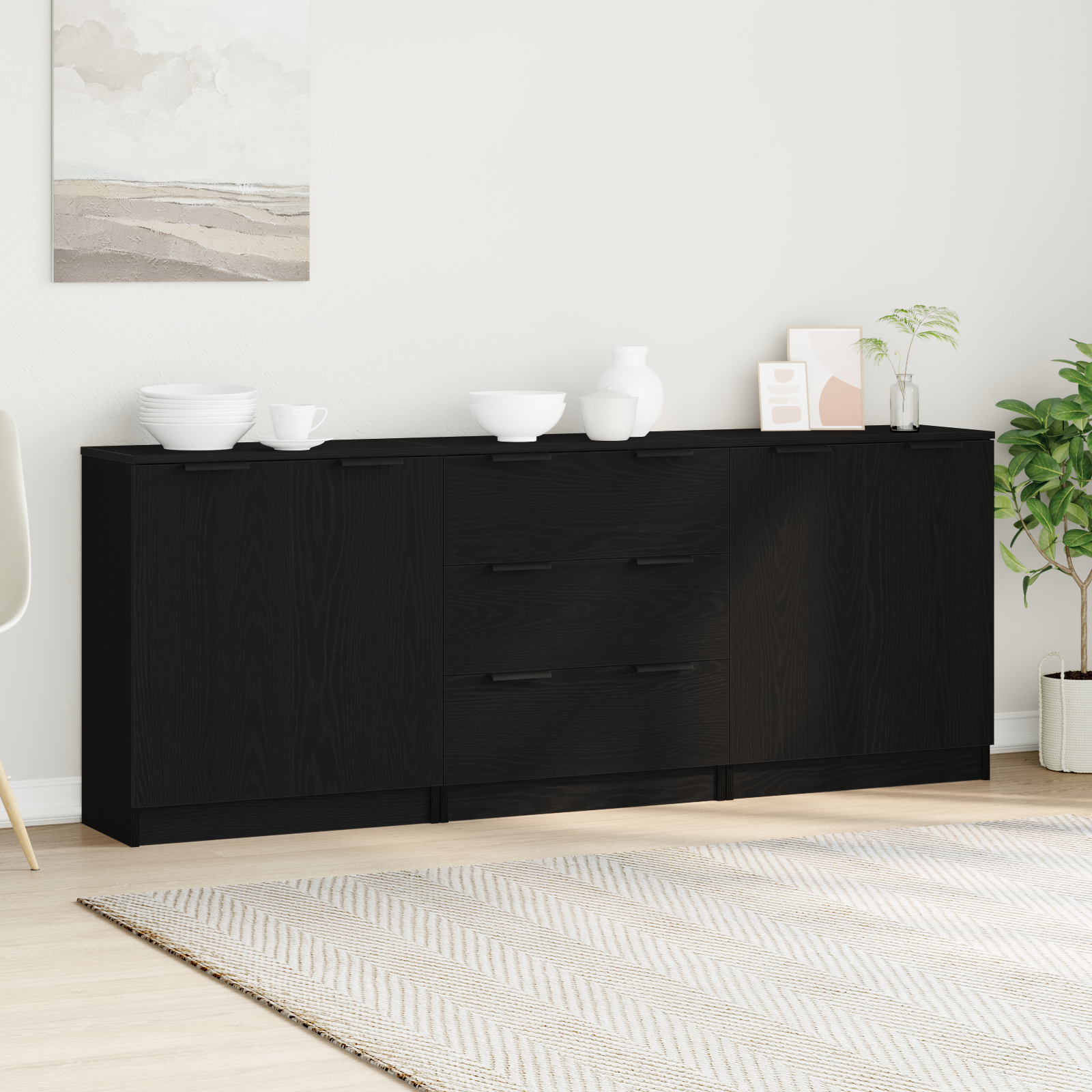 Sideboard 3 pcs Schwarz Eichen-Optik 180 x 30 x 70 cm