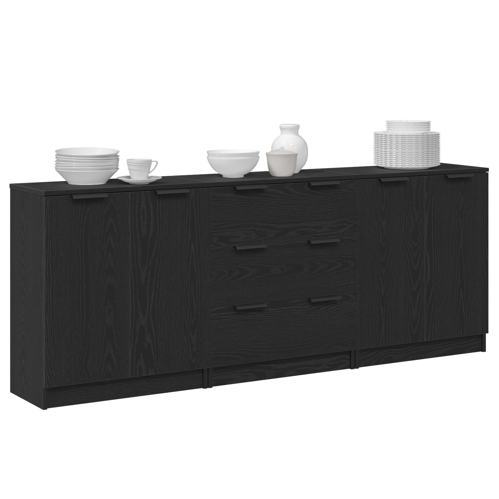 Sideboard 3 pcs Schwarz Eichen-Optik 180 x 30 x 70 cm