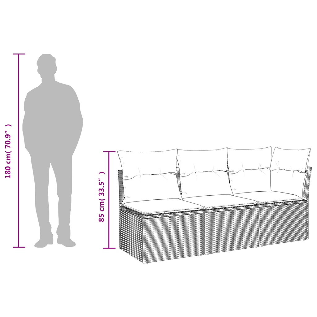 | Garten-Sofa | mit Kissen Schwarz 172 x 62 x 69 cm Poly Rattan