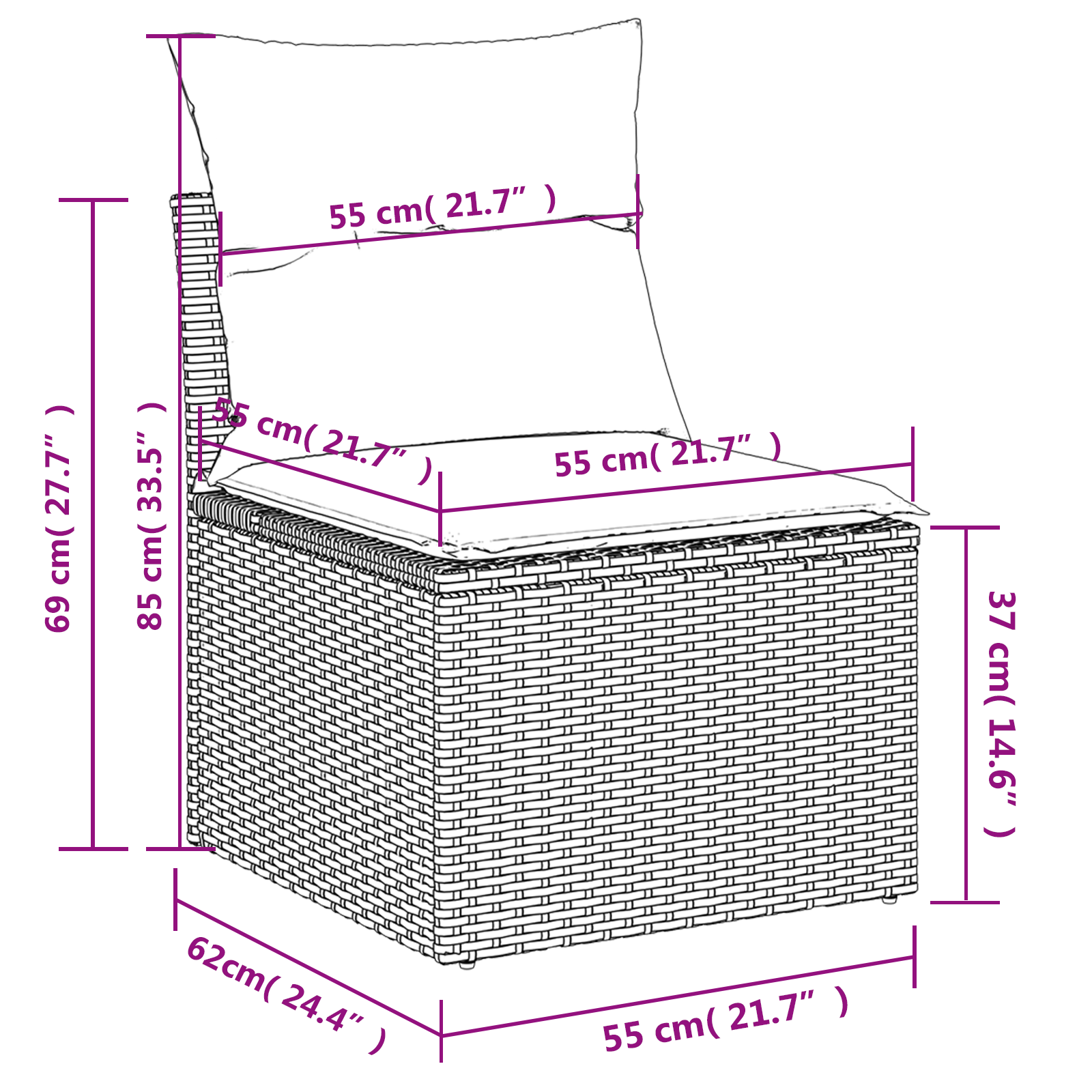| Garten-Sofa | mit Kissen Grau 55 x 62 x 69 cm Poly-Rattan