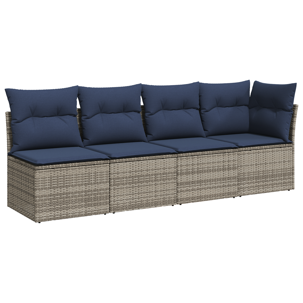 | Garten-Sofa | mit Kissen Grau 227 x 62 x 69 cm Poly-Rattan