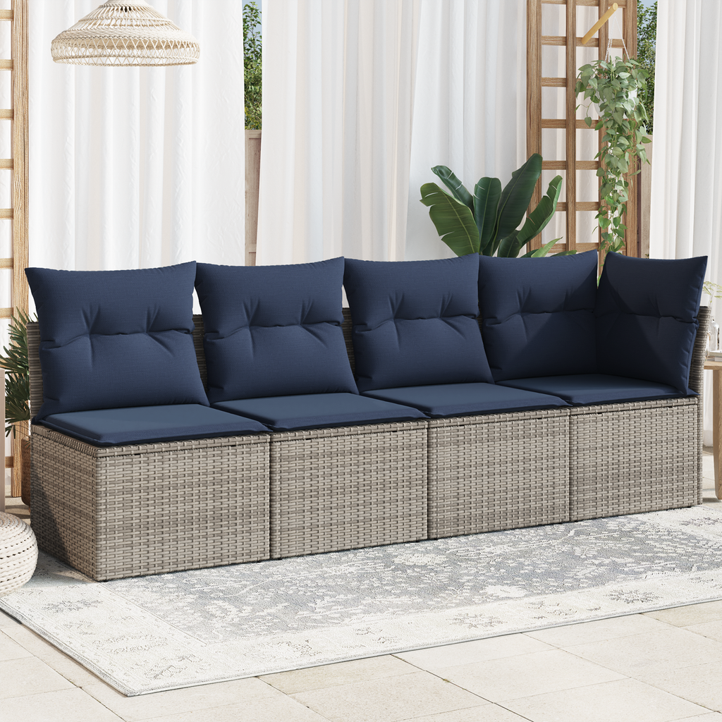 | Garten-Sofa | mit Kissen Grau 227 x 62 x 69 cm Poly-Rattan