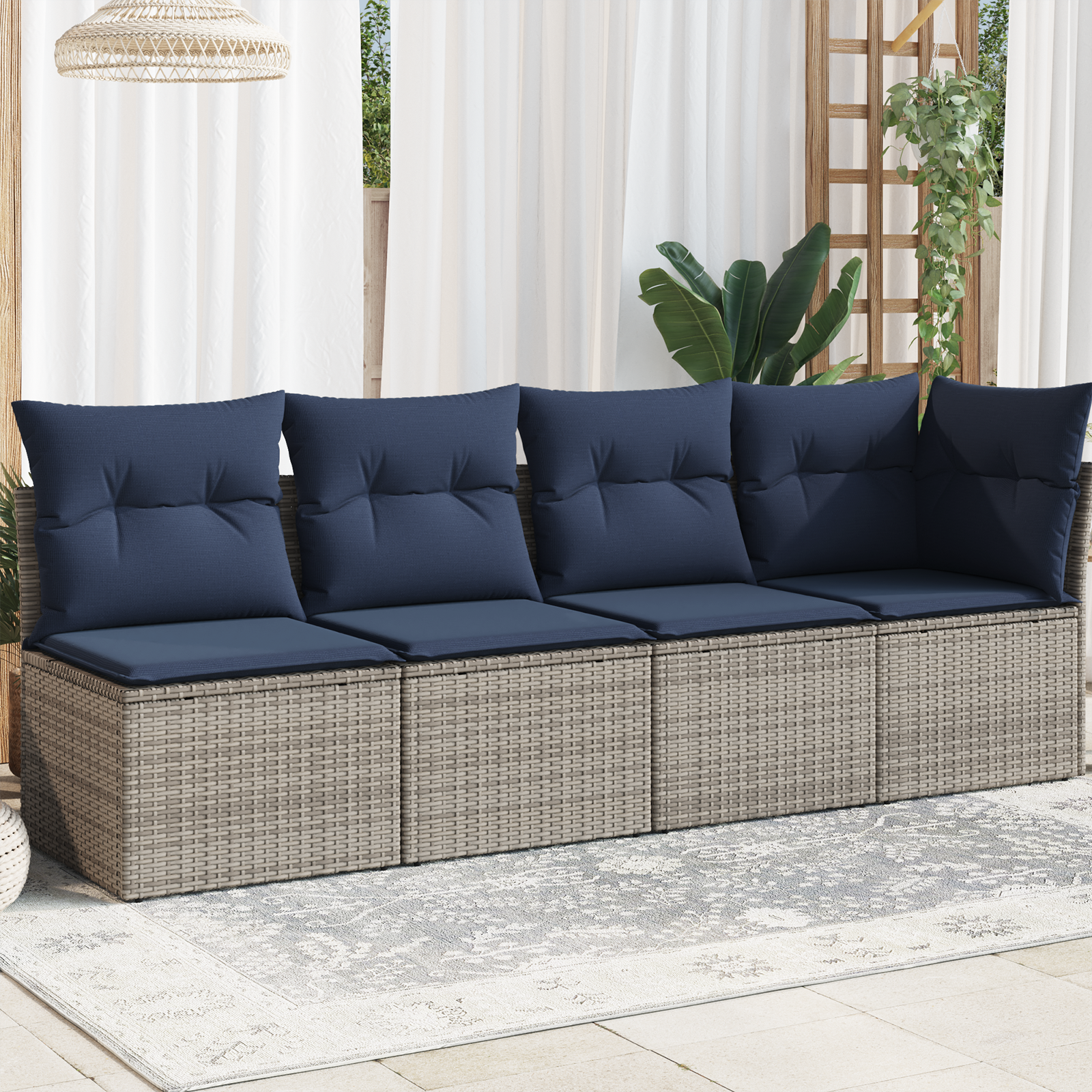 | Garten-Sofa | mit Kissen Grau 227 x 62 x 69 cm Poly-Rattan