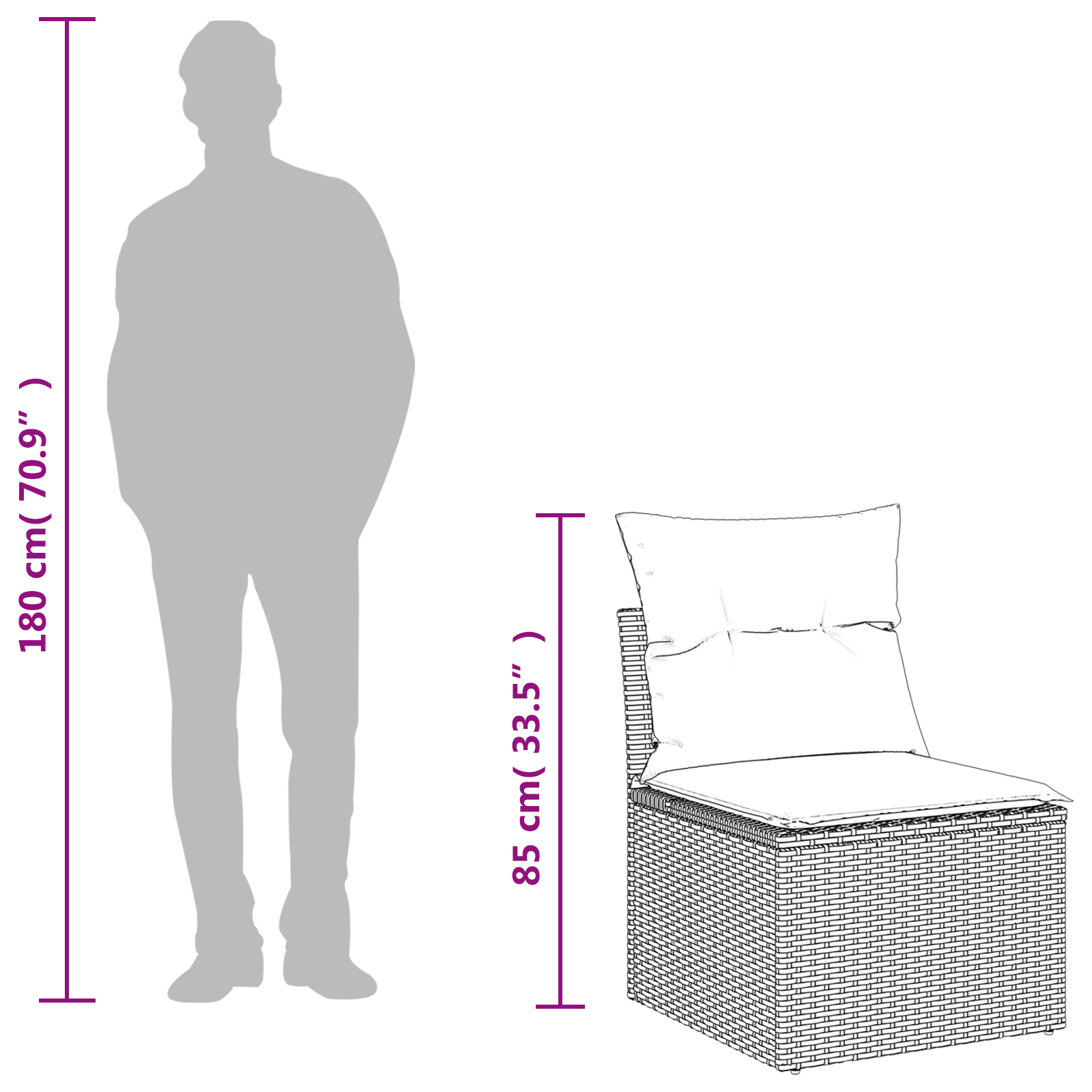| Garten-Sofa | mit Kissen Grau 55 x 62 x 69 cm Poly Rattan