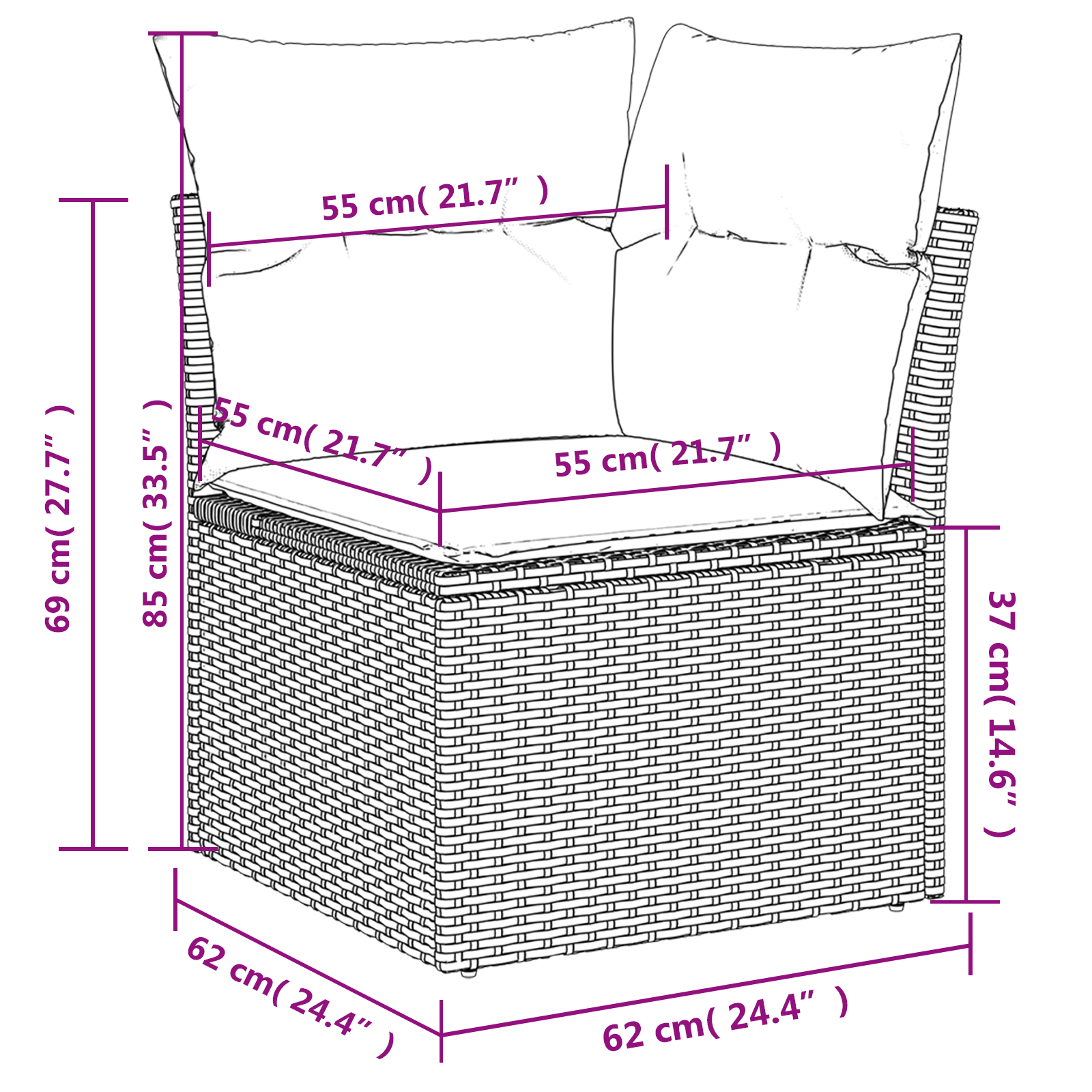 | Garten-Sofa | mit Kissen Grau 62 x 62 x 69 cm Poly Rattan