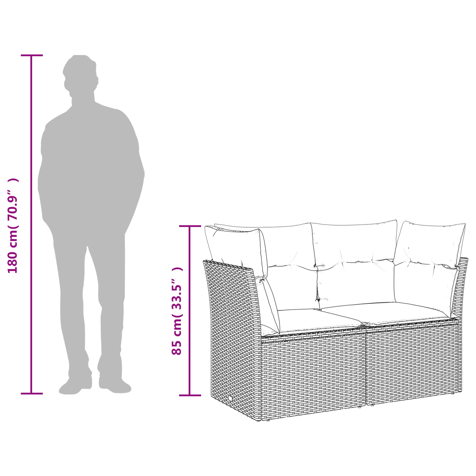 | Garten-Sofa | mit Kissen Grau 124 x 62 x 69 cm Poly Rattan
