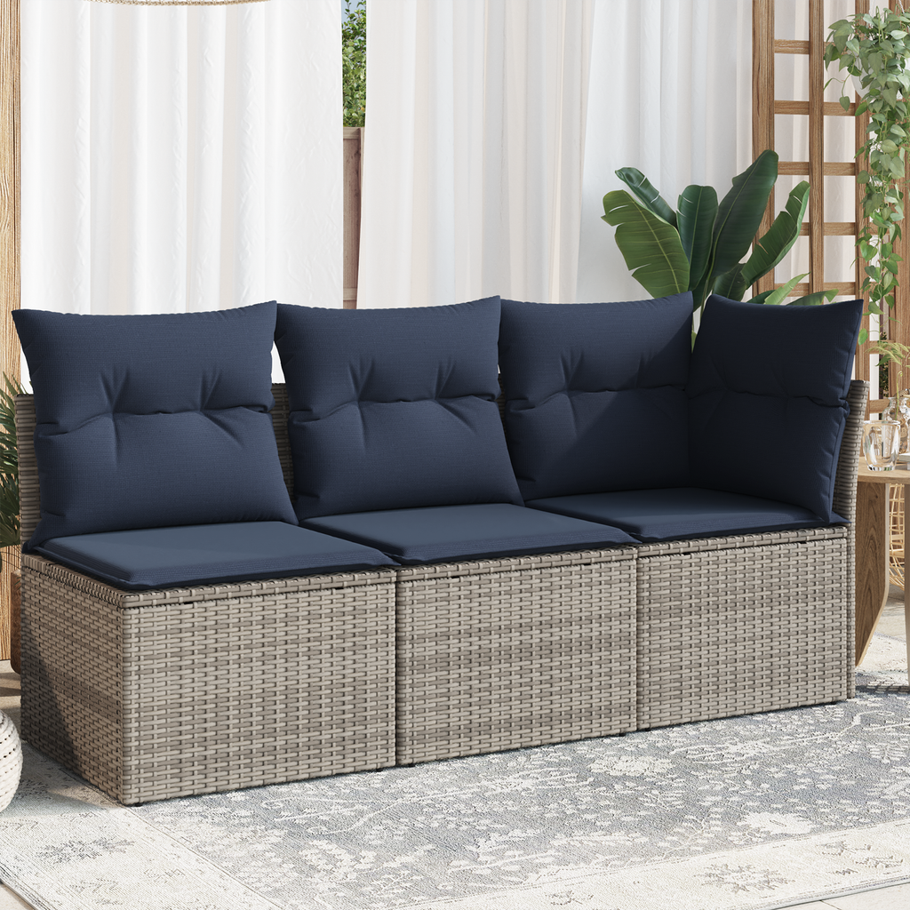 | Garten-Sofa | mit Kissen Grau 172 x 62 x 69 cm Poly Rattan