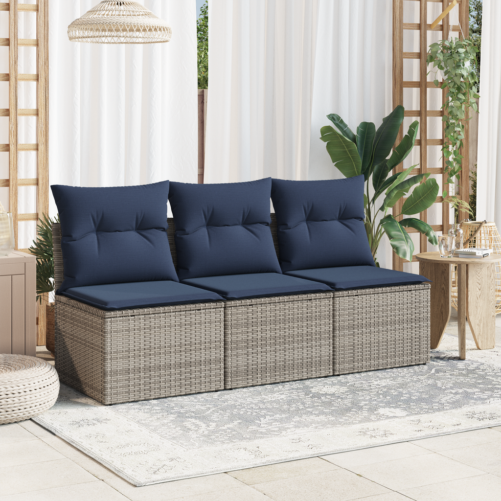 | Garten-Sofa | mit Kissen Grau 165 x 62 x 69 cm Poly Rattan