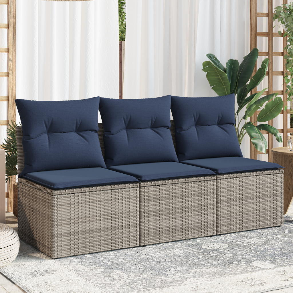 | Garten-Sofa | mit Kissen Grau 165 x 62 x 69 cm Poly Rattan