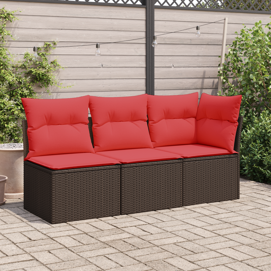 Gartensofa ohne Armlehnen mit Kissen Braun Poly Rattan