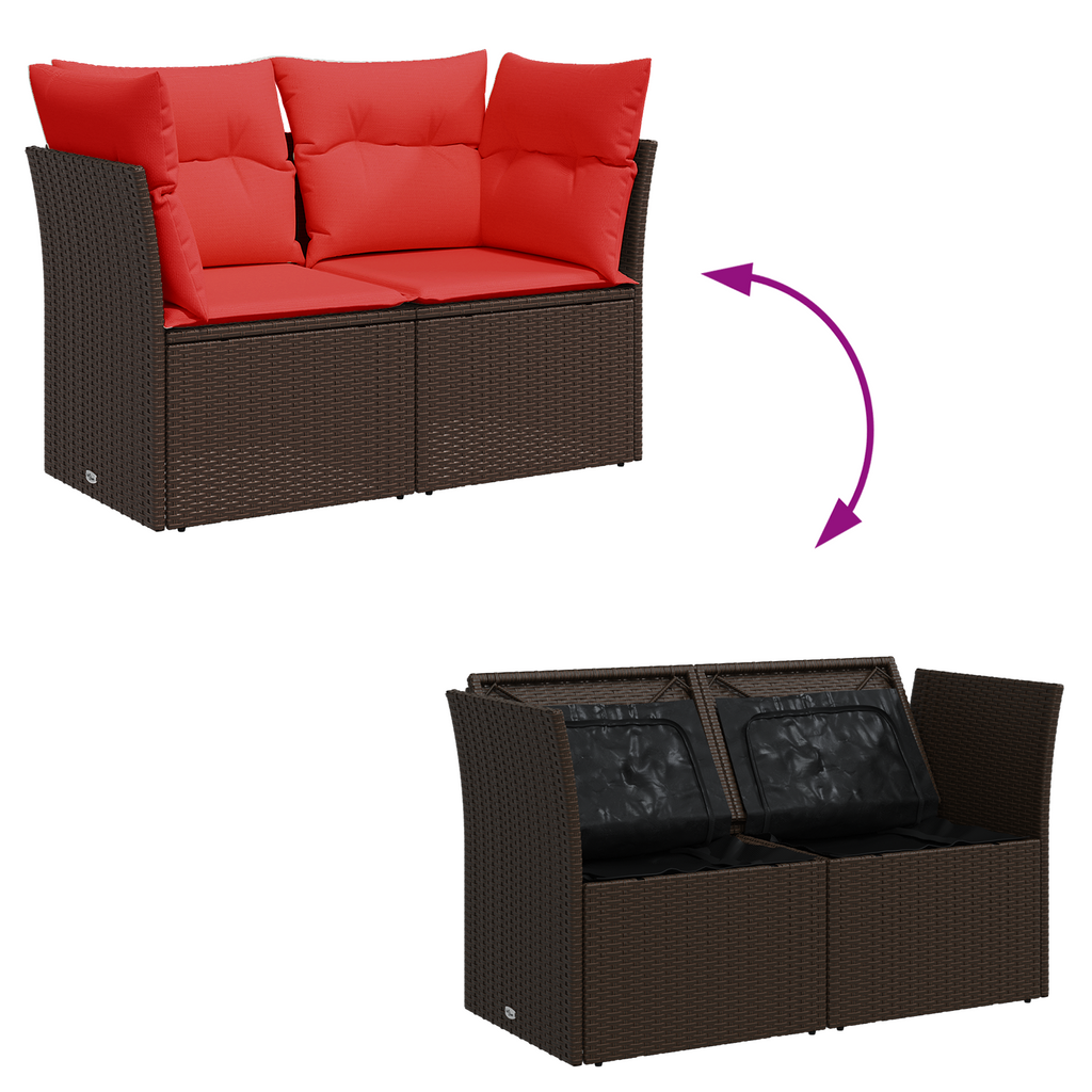 Gartensofa mit Kissen 2-Sitzer Braun Poly Rattan