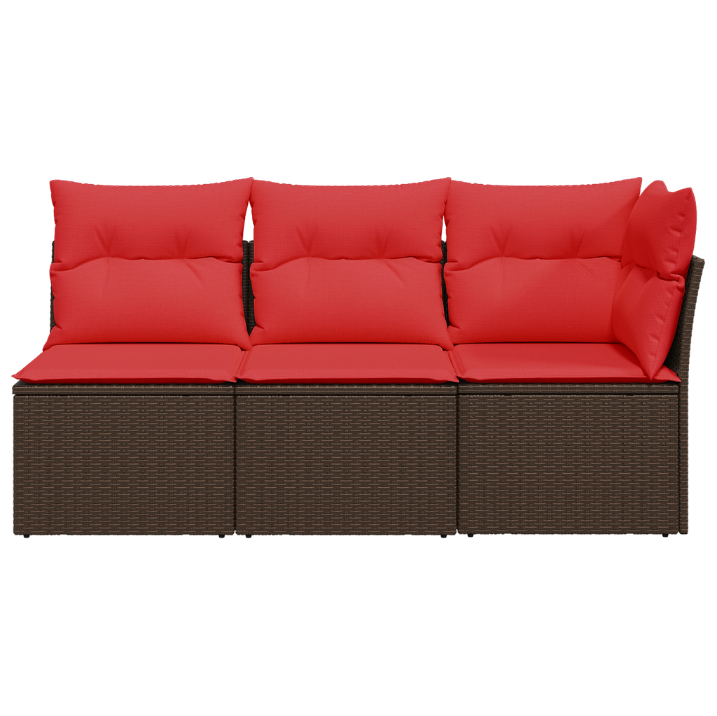 Gartensofa mit Kissen 3-Sitzer Braun Poly Rattan
