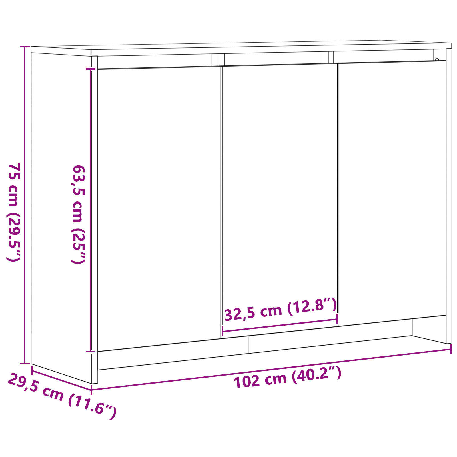 Sideboard Schwarz 102 x 29,5 x 75 cm Holzwerkstoff