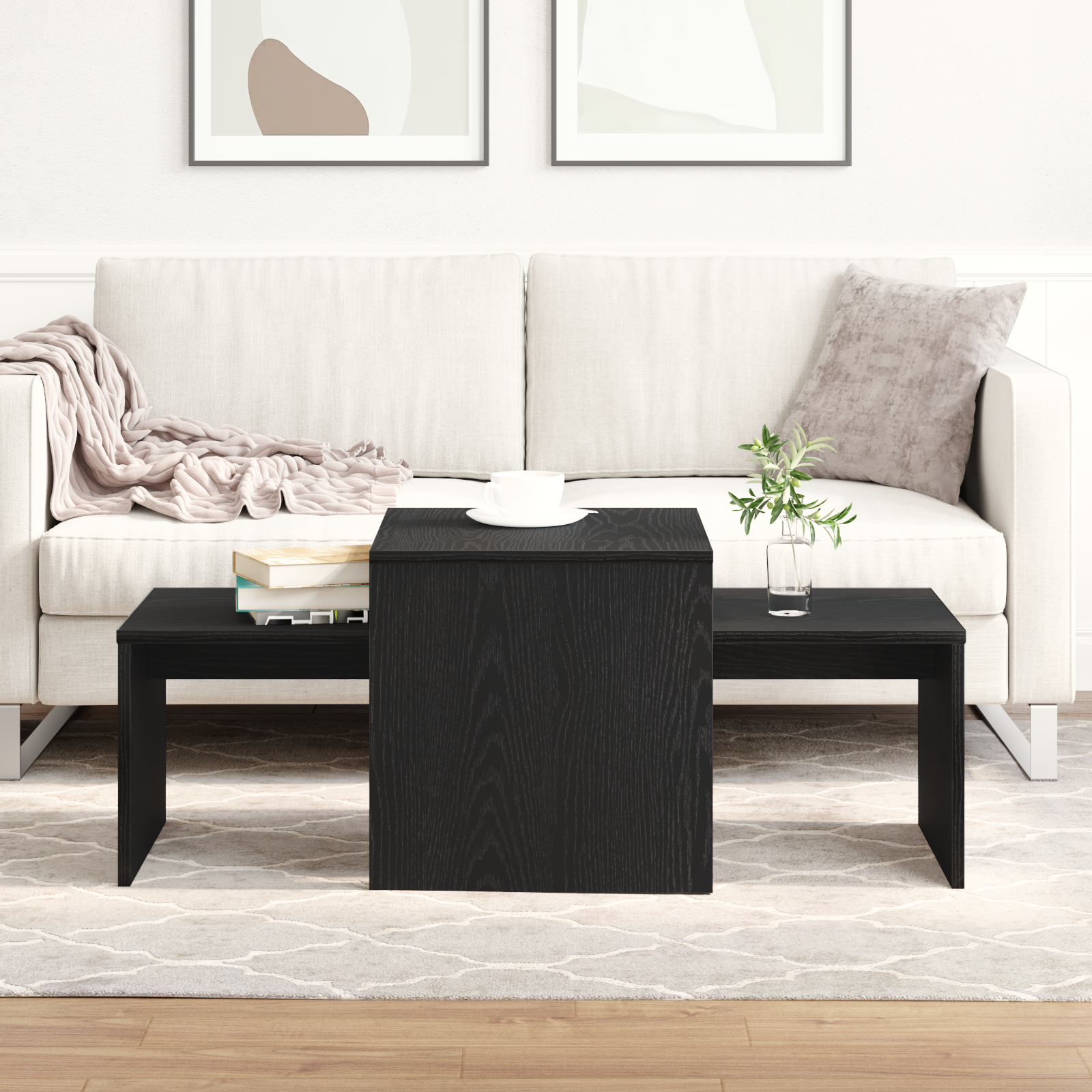 Satztische Schwarz Eichen-Optik 100 x 48 x 40 cm Holzwerkstoff