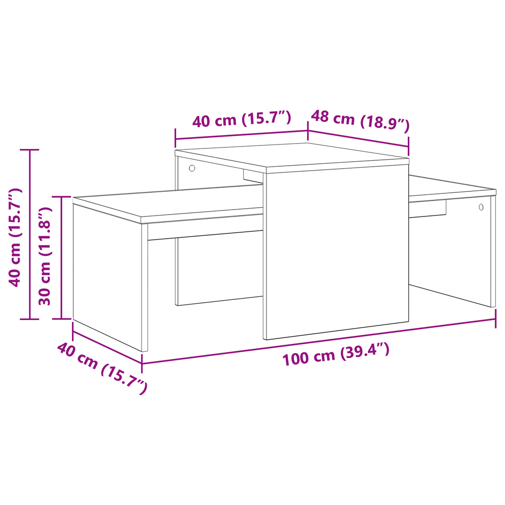 Satztische Schwarz Eichen-Optik 100 x 48 x 40 cm Holzwerkstoff